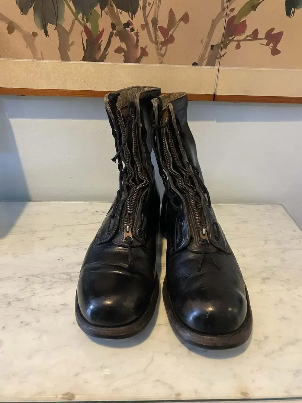 VTG Endicott Johnson Combat Boots Mens Size 13R Black Leather Zip Military
